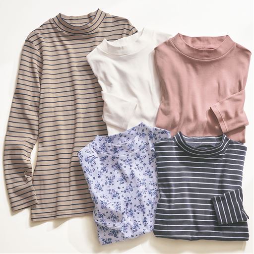 綿100%プチハイネック長袖Tシャツ