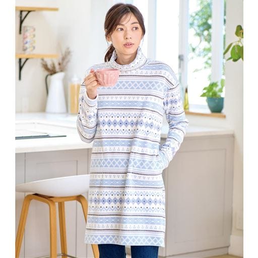 ストレッチフリース ルーズネックロングプルオーバー(冷え対策/あったか/洗濯機OK)