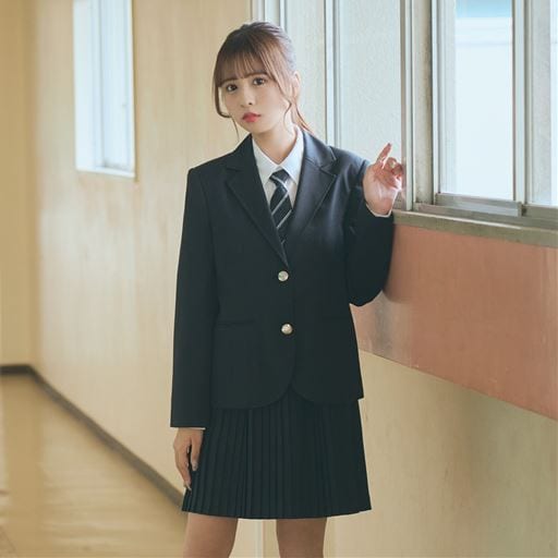 細プリーツスカートスーツ4点セット(ジャケット+シャツ+スカート+ネクタイ)(スクール・制服)
