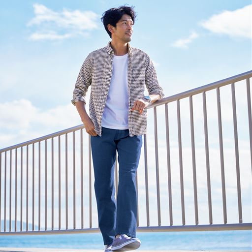 インディゴブルー コーディネート例<br>モデル186cm着用サイズL股下76cm