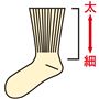 足首から履き口まで圧力を広く分散させ、やさしくフィットします。