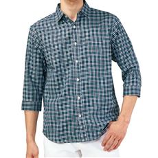 梨地チェック柄シャツ(7分袖)