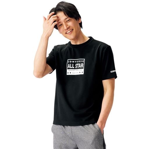 ドライモノクロプリント半袖Tシャツ(コンバース)(吸汗・速乾機能付き)