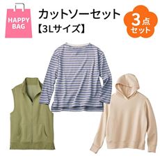 【ハッピーバッグ・3Lサイズ】春の行楽におすすめカットソーお得な3点セット