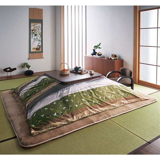 グリーン(正方形L) <br>こたつ布団の汚れ防止になるこたつ掛け布団カバー