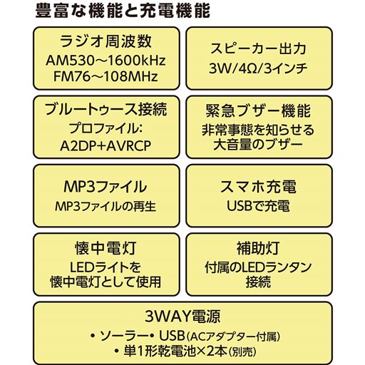 豊富な機能と充電機能