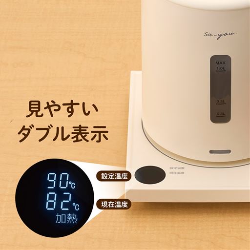 見やすいダブル表示<br>設定温度(上)と現在の温度(下)が同時に表示されます。