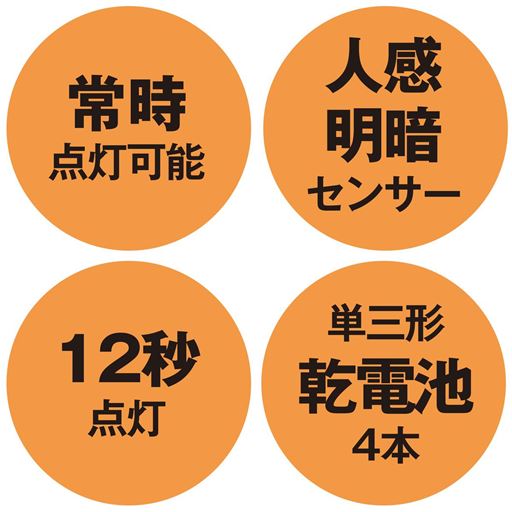 常時点灯可能 人感明暗センサー 12秒点灯 単三形乾電池4本