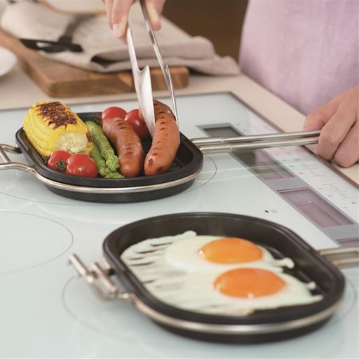 小さめのフライパンにも上下を分解して、それぞれで使えるから2人分の調理も可能。
