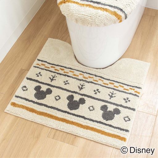 ベージュ<br>ネイティブデザインのミッキーマウス柄がかわいい、トイレマットです。