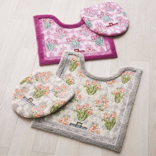 (上から) ピンク Mマット(横63×縦58cm)・グレー Lマット(横63×縦75cm)<br>※商品はトイレマットです。フタカバーはCG-606を使用しています。