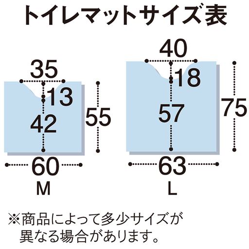 トイレマットサイズ表 ※寸法の単位はcmです。