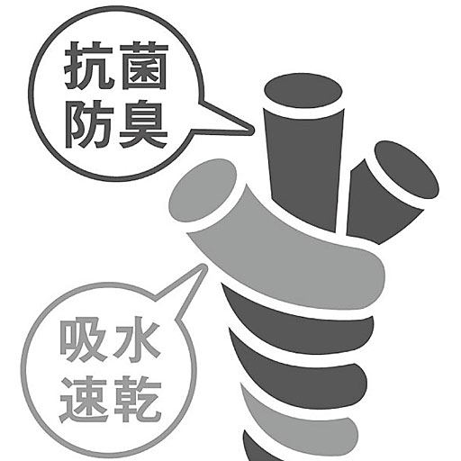 「吸水速乾」ポリエステル糸と「抗菌防臭」アクリル糸、2種類の糸をMIXしたトルネード糸がしっかりとした踏み心地を実現!