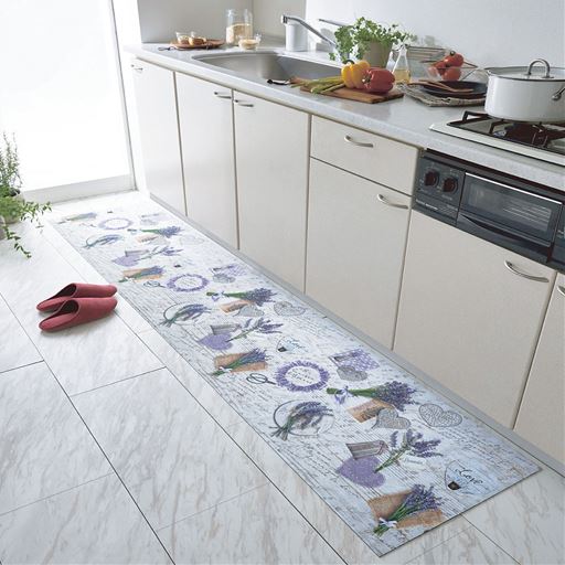 ラベンダー(横240×縦52cm)<br>インテリアのアクセントにもなる、イタリア製キッチンマットです。