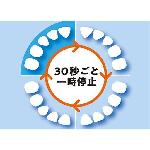 2分間の歯磨きタイム 30秒ごとに一時停止、2分で自動停止して、磨きすぎを防止