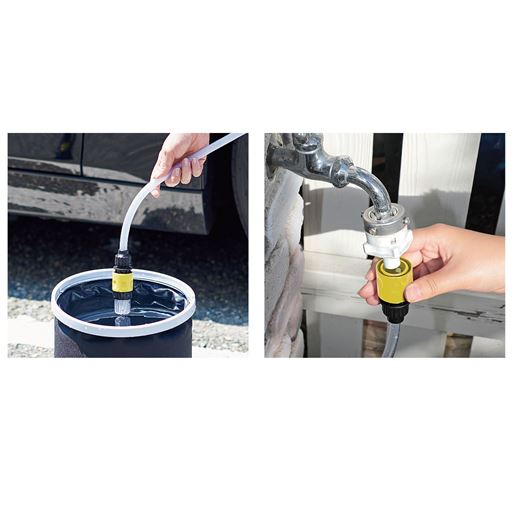 バケツからでも、水道につないでも給水できる2Way仕様。