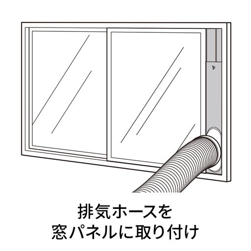 排気ホースを窓パネルに取り付け