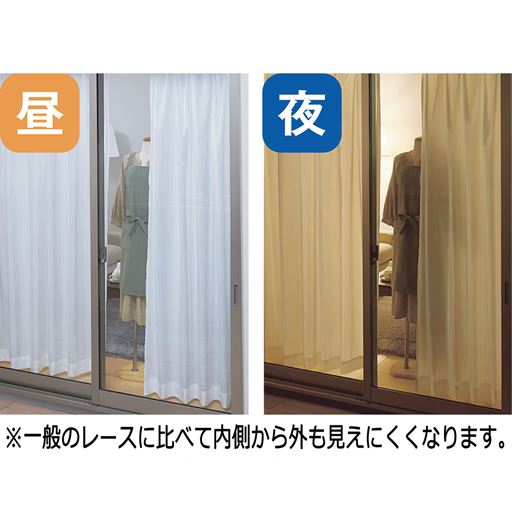 外から見えにくい、高密度生地。昼も夜も外からの視線を遮ってプライバシーを守ります。