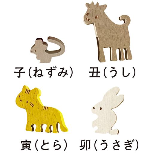 (左上から)子(ねずみ) 丑(うし) 寅(とら) 卯(うさぎ)