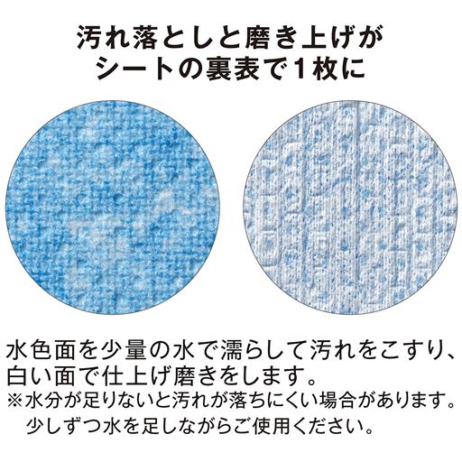 汚れ落としと磨き上げがシートの裏表で1枚に