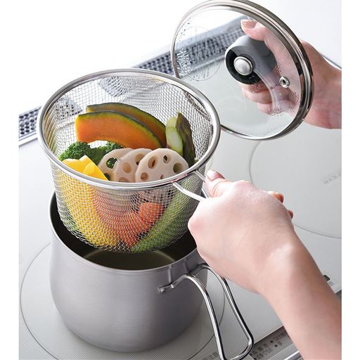 蒸す マルチポットの便利さはそのままに、油切りや湯切りも簡単に!