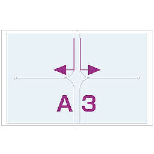 ヨコ入れポケットA4だけでなく、ページを開けば、A3もひろげたまま収納できます。