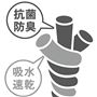 「吸水速乾」ポリエステル糸と「抗菌防臭」アクリル糸、2種類の糸をMIXしたトルネード糸がしっかりとした踏み心地を実現!