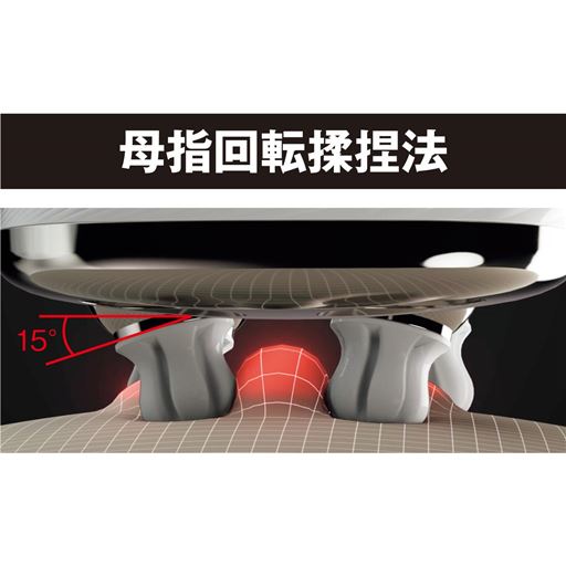 ローラーの傾斜を15°にすることで、立体的な3Dの動きを実現。2Dの横方向のみの動きと比べて、動かしにくい頭皮をしっかりつまみ上げます。