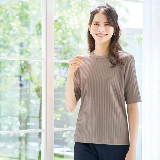 リブ5分袖Tシャツ(綿混ストレッチ)