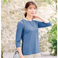 シンプルクルーネックTシャツ(7分袖)(洗濯機OK)