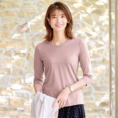 シンプルVネックTシャツ(7分袖)(洗濯機OK)