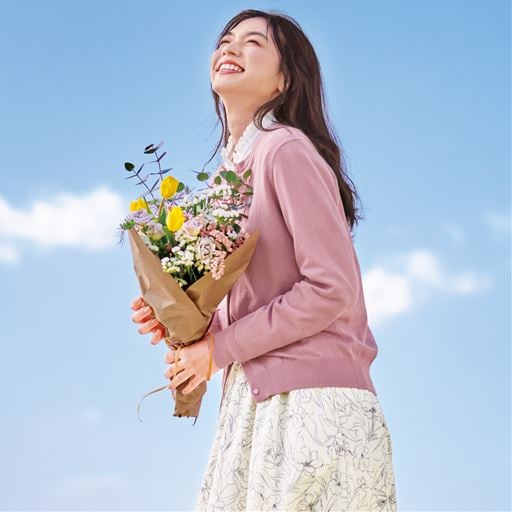 綿混のUVカットクルーネックカーディガン(洗濯機OK・吸汗速乾・UVカット)