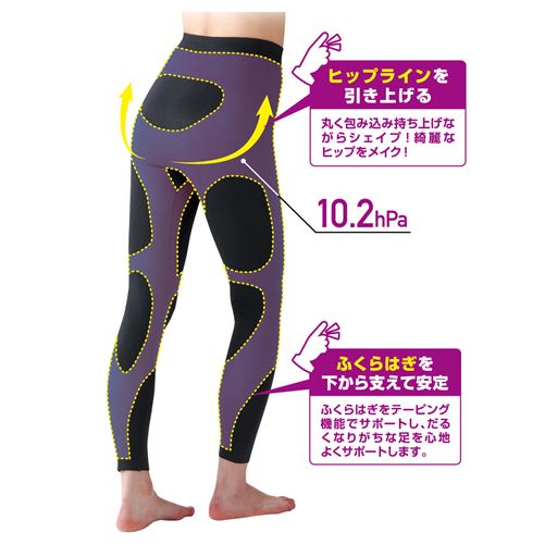 テービング編みで太もも、ひざ、ヒップやふくらはぎまわりを心地よくサポート