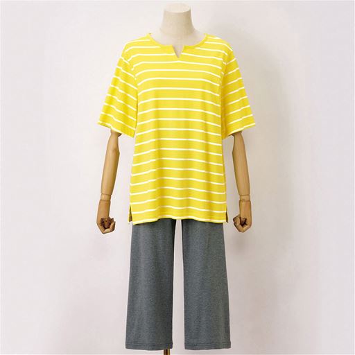 イエロー(パンツ:チャコール杢) フロントスタイル 上下セット