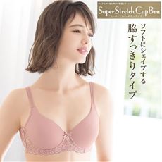 脇をすっきり整えるシームレスカップブラ/涼しげレース(スーパーストレッチカップ)(ソフトワイヤー入り・3/4モールドカップ)