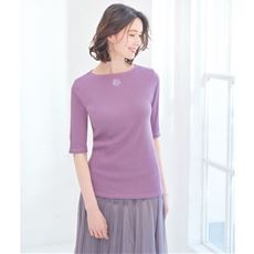 モチーフ付きボートネックTシャツ(5分袖)