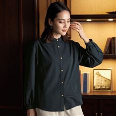 大人チノメタル調ボタンブラウス(UVカット・接触冷感・速乾性・洗濯機OK)