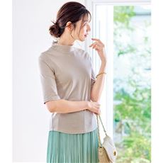 ハイネックTシャツ(綿100%・洗濯機OK)/やや長めの袖丈
