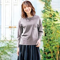 クルーネックTシャツ(長袖)(綿100%・洗濯機OK)