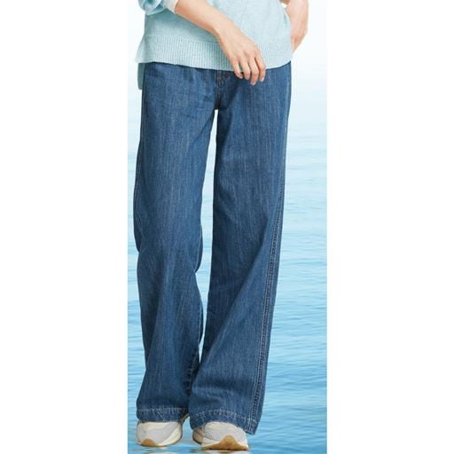 甘撚り素材でやわらかな着心地ワイドデニムパンツ(綿100%・生地日本製・洗濯機OK)