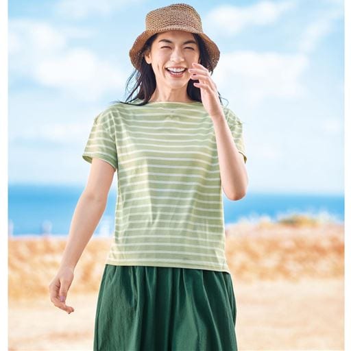 ボートネックボーダーTシャツ(半袖)(洗濯機OK)