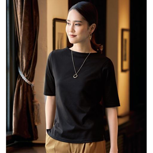 超長綿ボトルネックTシャツ(5分袖)(日本製・綿100%・洗濯機OK)