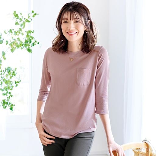 ポケット付きTシャツ(7分袖)(綿100%・洗濯機OK)