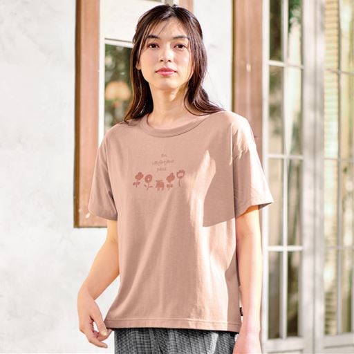 花とエルクプリントゆるTシャツ(moz)(洗濯機OK)