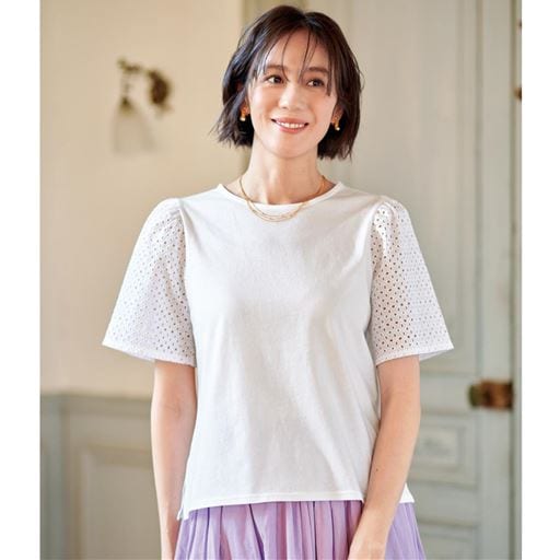 コットンレーススリーブTシャツ(綿100%・洗濯機OK)
