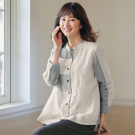 ストライプ切替シャツジャケット
