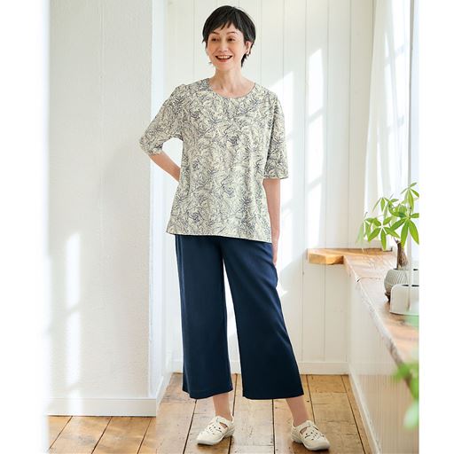 日本製 楊柳素材のさら軽ワイドパンツ