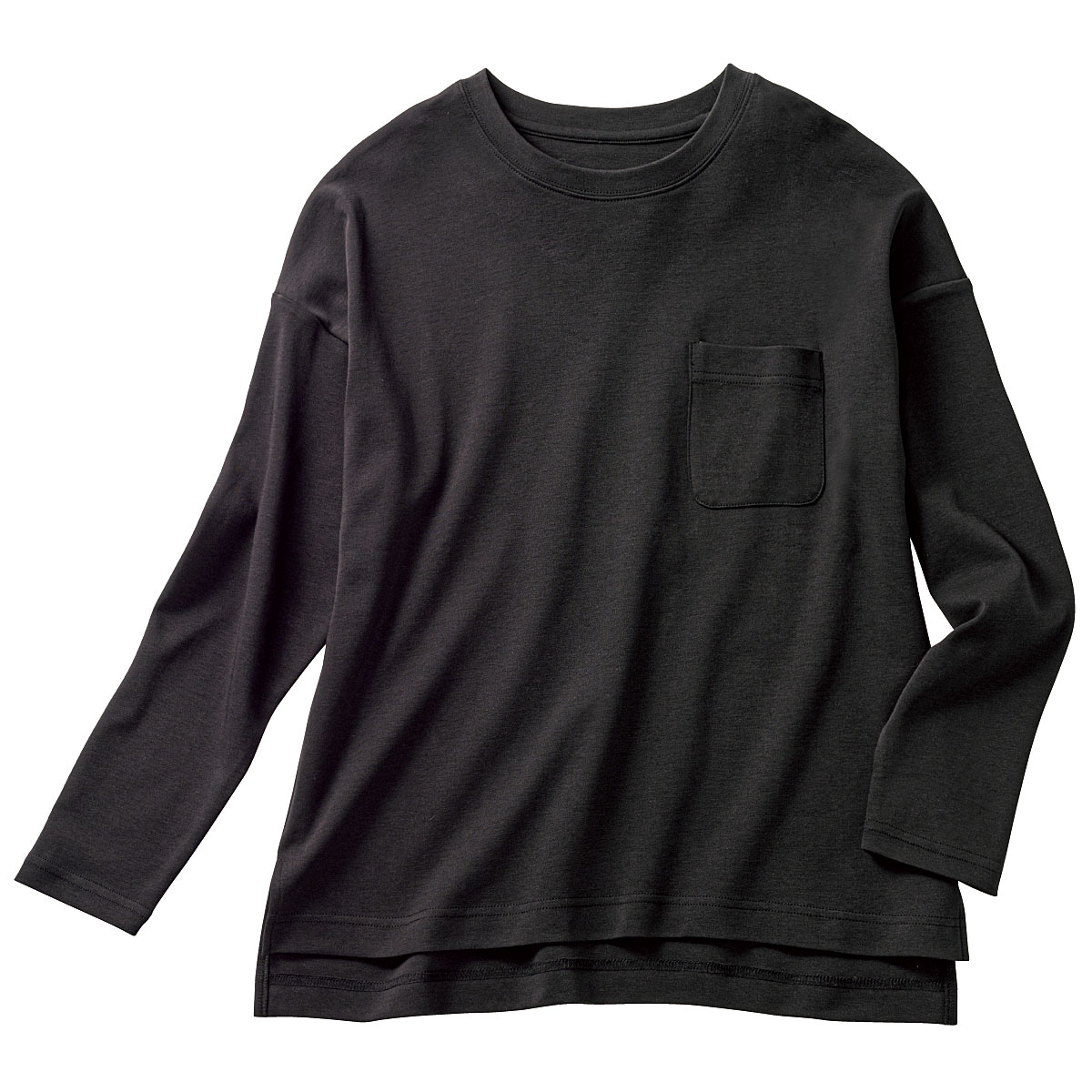 クルーネックTシャツ(長袖)(綿100%・洗濯機OK) - ファッション