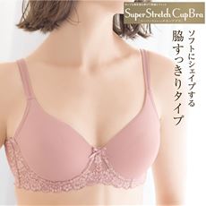 脇をすっきり整えるシームレスカップブラ/涼しげレース(スーパーストレッチカップ)(ソフトワイヤー入り・3/4モールドカップ)