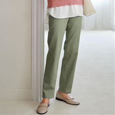 綿サテンストレッチストレートパンツ(洗濯機OK)